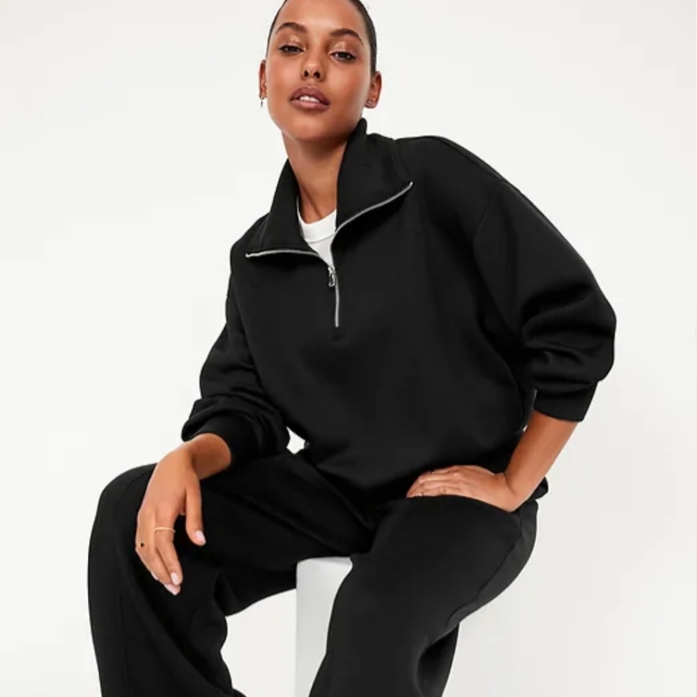 Old Navy Black Women's Bounce Fleece Half-Zip Pullover Sweater